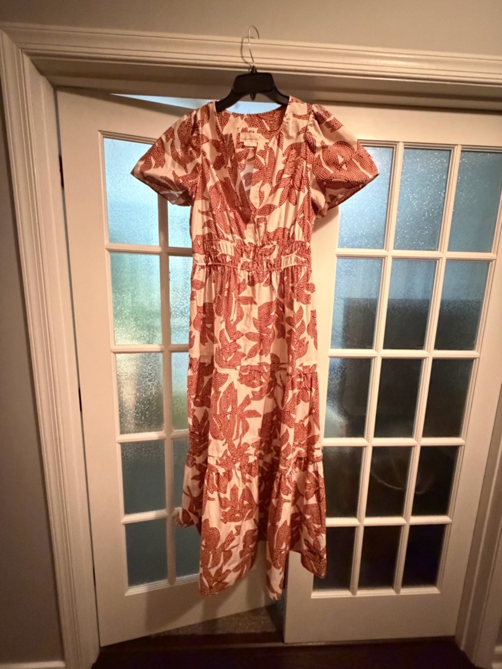 Anthropologie Cream and Rust Botanical Maxi Dress